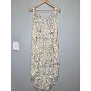 Pinky Open Knit Crochet Cardigan Boho Festival Beach Coastal Cowgirl Womens M